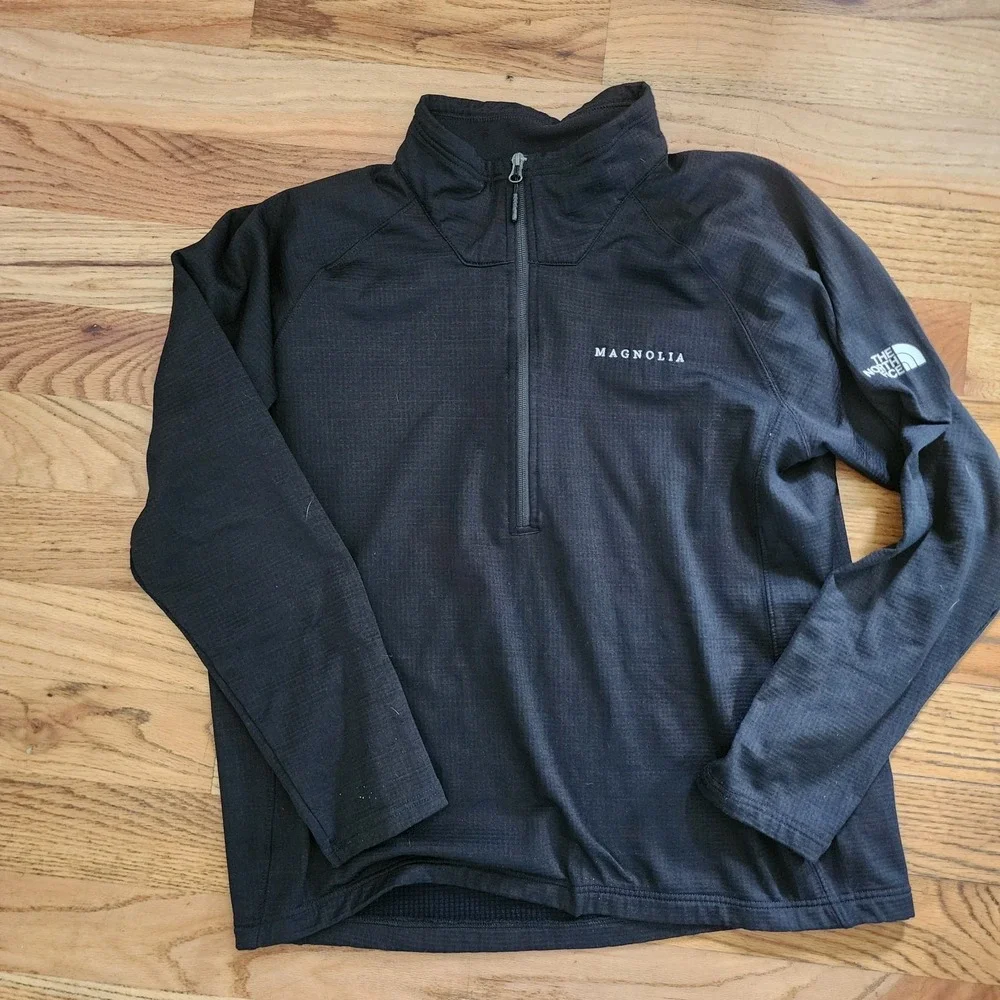Mens XL North Face Black Magnolia Farms Logo Jacket Mountain Peaks Half Zip